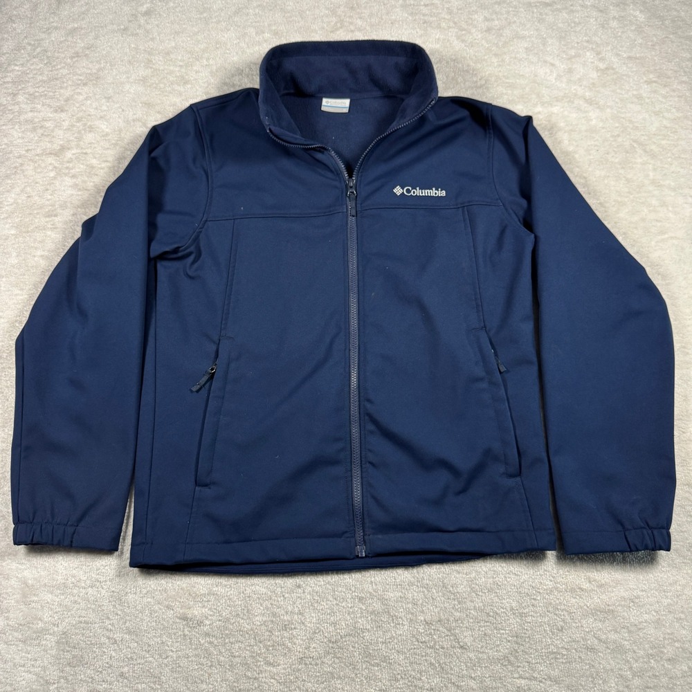 Columbia Jacket Mens M Navy Blue Softshell Fleece Lined Full Zip Mock Neck Coat